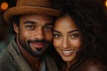 affectionate couple sharing a joyful moment together smiling and engaged in a tender embrace radiating love and connection in a warm inviting atmosphere
