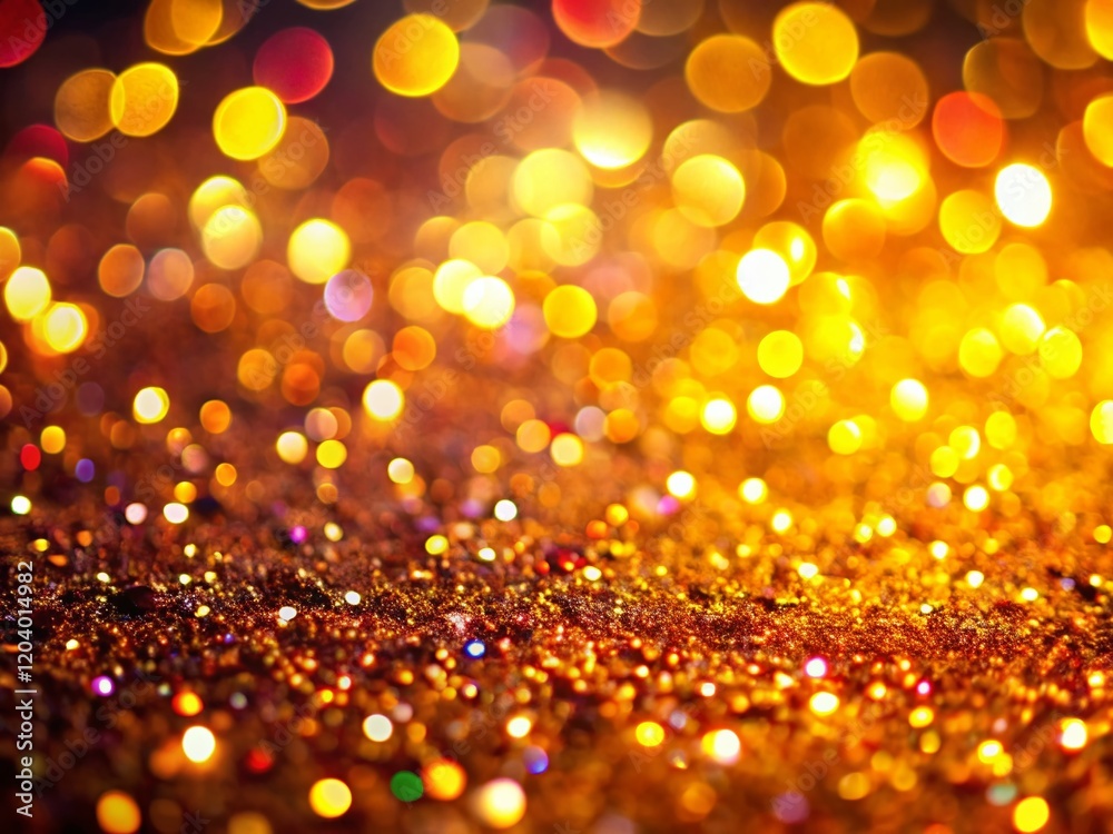 Wall mural Sparkling Golden Glitter Lights Abstract Background, Blurred Soft Focus, Tilt-Shift Photography