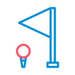 Golf flag and ball on tee icon. Concept of golf as sport and leisure.