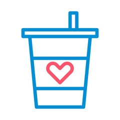 Cup with straw and heart icon. Concept of love, favorite drink, and romance.
