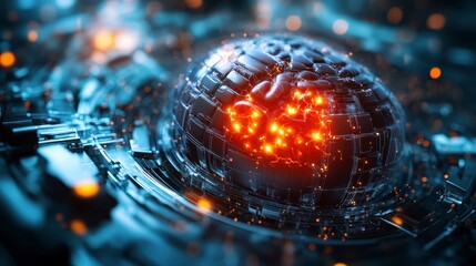 Abstract Futuristic Technology Sphere Glowing Circuitry and Energy Core