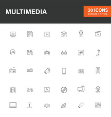Multimedia Line Icons Set