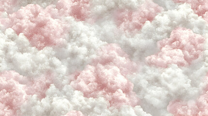 Dreamy pink and white cloudscape, ethereal textured background. Perfect for design projects needing a soft, romantic feel.
