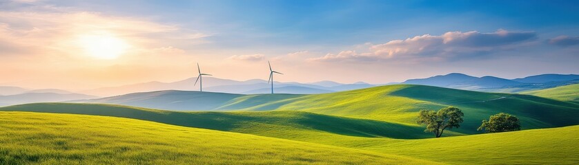 Fototapeta premium Spectacular view of lush green hill under clear sky lush