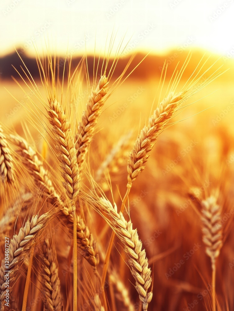 Poster golden wheat fields sway gracefully under the warm glow of the setting sun in a serene countryside l