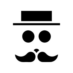 Gentleman face with hat, glasses, and mustache. Concept of anonymity, mystery, and disguise.