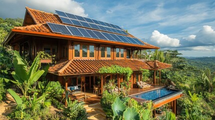 Fototapeta premium A large house with a pool and a lot of greenery