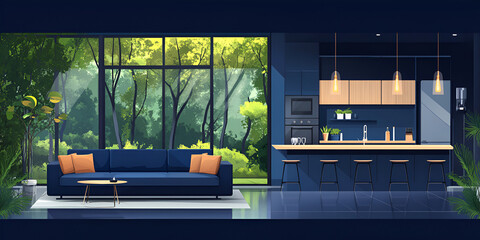 Modern Living Room with Red Couch and Black Coffee Table