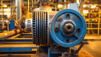 Fototapeta premium Detailed view of an industrial electric motor, emphasizing secure connections and durable design in petrochemical facility.