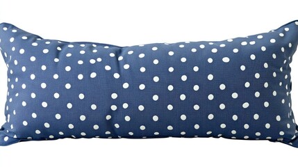 Blue rectangular pillow with white polka dots design