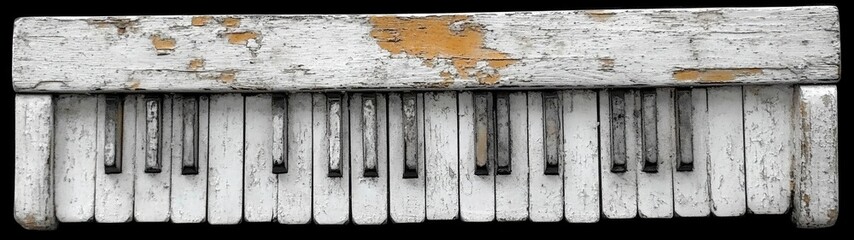 Weathered Wooden Piano Keys Displaying Age and Decay