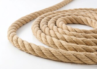 Obraz premium Strong Natural Fiber Rope Coil Isolated on White Background - Stock Photo