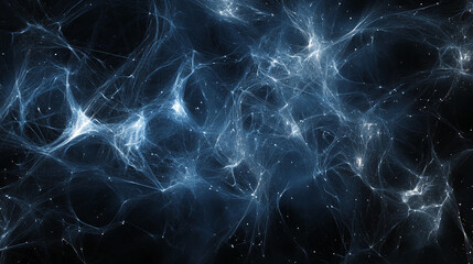 Naklejka premium Abstract glowing blue web of digital lines and particles in a dark space
