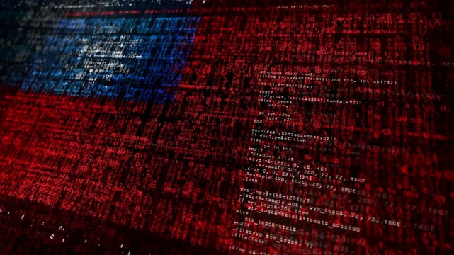 Taiwan USA flag waving secure code. Taiwanese blowing banner cyber security attack and hack concept animation.