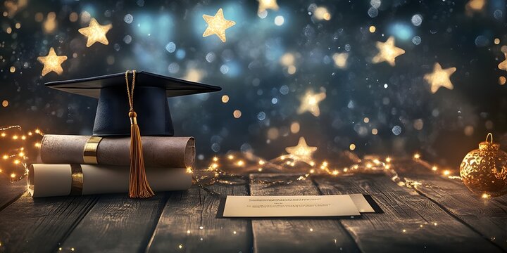 Graduation Cap with Stars and Diploma