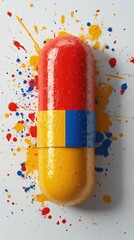 Colorful Capsule Amidst Paint Splatter