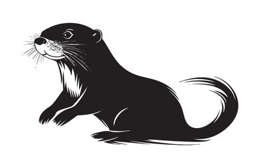 A black and white drawing of a small animal with a long tail
