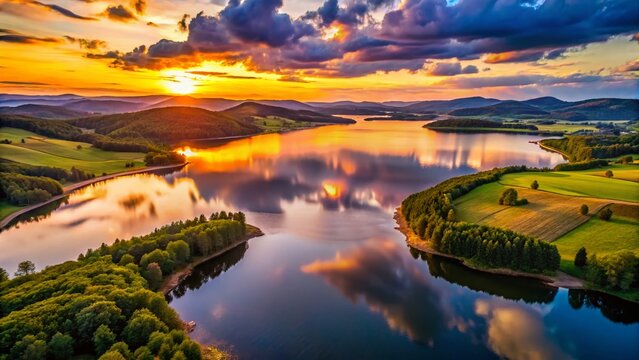 Stunning Aerial Sunset over Bovan Lake, Serbia