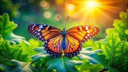 Obraz premium Stunning Bokeh Photo of Butterfly on Oak Leaf - Nature Photography