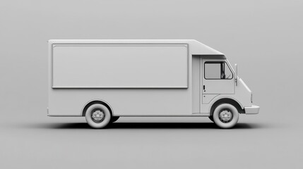 White food truck mockup, side view, studio, blank ad space