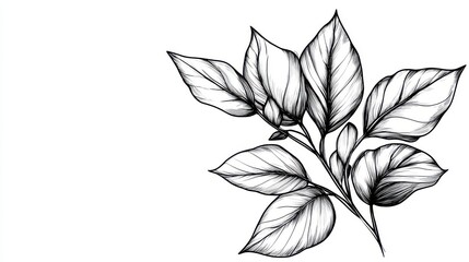 Detailed Line Art of Stylish Leaves on White Background