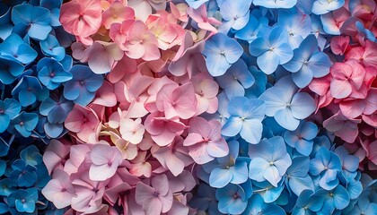 Obraz premium Colorful hydrangea flowers as a background, top view