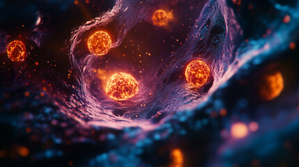 A close-up of cells dividing during mitosis