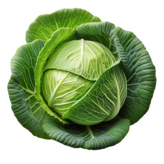 Obraz premium Fresh green cabbage isolated on transparent background showing leaves and texture