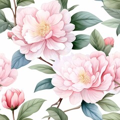 Soft Pink Peony Floral Pattern Illustration
