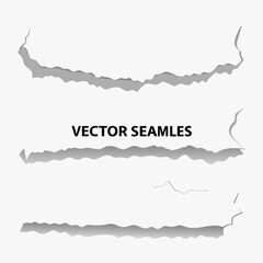 Three horizontal, ripped or torn edges of white paper with shadows, labeled 