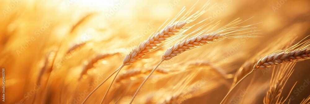 Poster Golden wheat swaying gently under the warm sunlight in a serene field during late afternoon. Generative AI