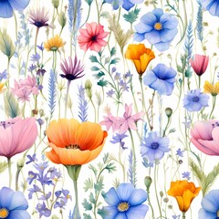 Vibrant Wildflower Meadow Pattern Illustration