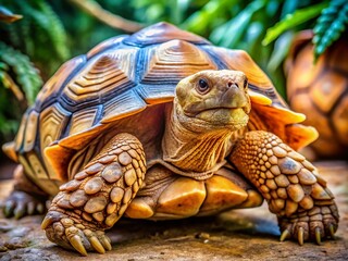 Obraz premium Sulcata Tortoise Macro Photography: Ancient Scales, Majestic Detail