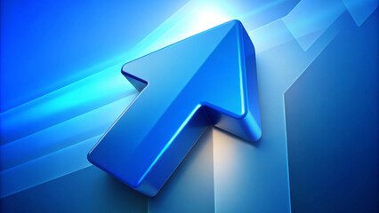 A large blue arrow points upward, symbolizing growth or progress. Its glossy, three-dimensional appearance stands out against a layered blue background.AI