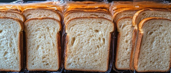 Sliced loaves of bread in plastic packaging