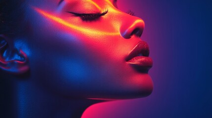 A woman's face is illuminated by a light, giving it a glowing