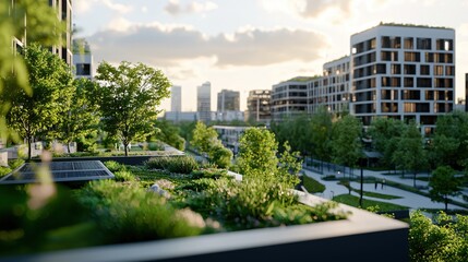 Obraz premium Rooftop Garden Urban Oasis Modern Cityscape Green Living Sustainable Design