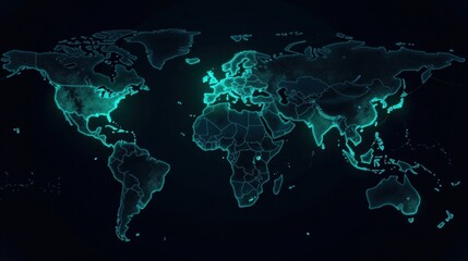 Global Network Connections Illuminated World Map Showing Intercontinental Data Flows