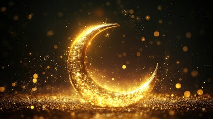 Arabic Text for Eid Greetings with Gold Crescent Moon
