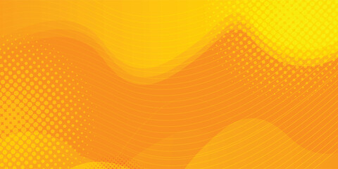 Bright orange-yellow gradient abstract fluid wave background with halftone art