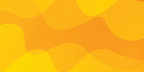 Bright orange-yellow gradient abstract fluid wave background with halftone art