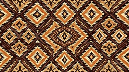 seamless pattern in natural earth tones. Browns and beiges create a muted color palette for the ikat geometric folklore ornament, a tribal ethnic vector texture in Aztec style.