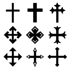 Different Christian Cross Designs Vector Illustration