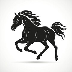 Obraz premium Black silhouette of a running horse on white background. Possible use stock photo for equine themed design project