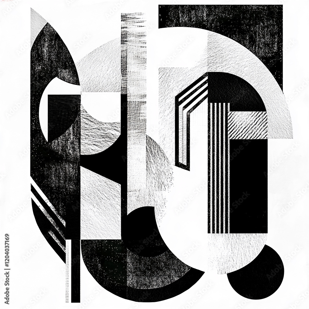 Aufkleber black and white abstract geometric composition with bold shapes and lines