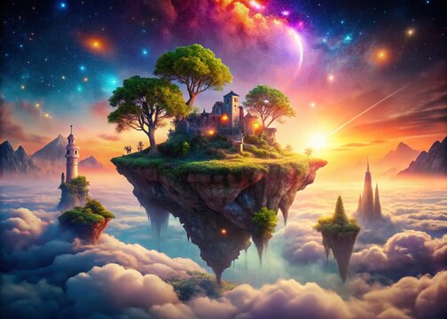 Surreal Dreamscape: Abstract Interpretation of Sirdan, Mystical Floating Island, Ethereal Light, Fantasy Landscape