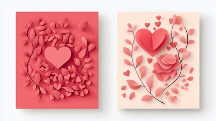 Valentines greeting cards with romantic designs and heart motifs, beautifully displayed on a white background.