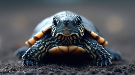 Obraz premium Close-Up View of a Hawkbill Turtle on a Natural Surface