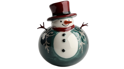 Decorative snowman figurine for festive decor. transparent background