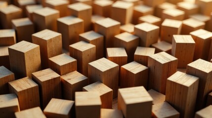 Fototapeta premium Abstract Wooden Block Arrangement A Textured Composition of Light Brown Cubes